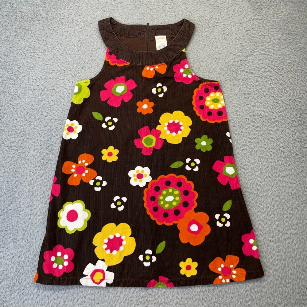Gymboree Dress Girls 6 Brown Floral Retro Corduroy Leggings Red